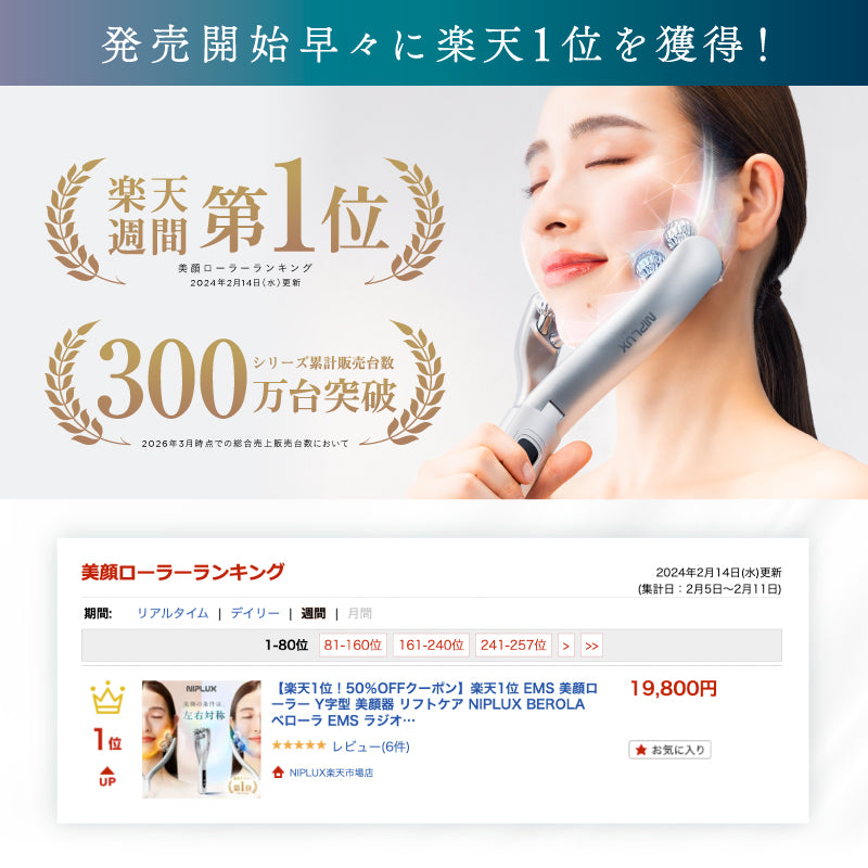 BEROLA｜EMS×RF美顔ローラーで左右対称リフトケア ハリ感・フェイス