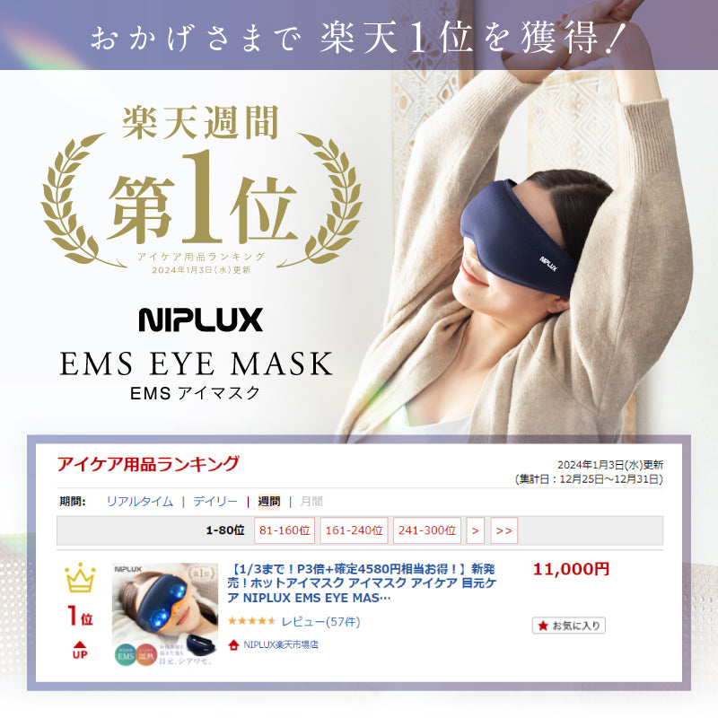 【新品・未使用】NIPLUX EMS EYE MASK アイマスク EMS EYE RELAX｜EMS×温熱アイマスクで疲れ目ケア 花粉・乾燥による目元